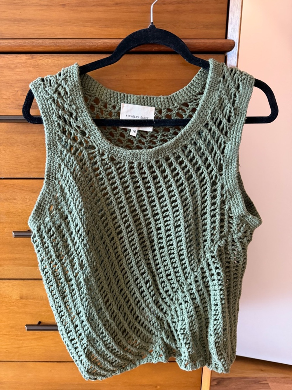 NICHOLAS DALEY Green Crochet Tank Top